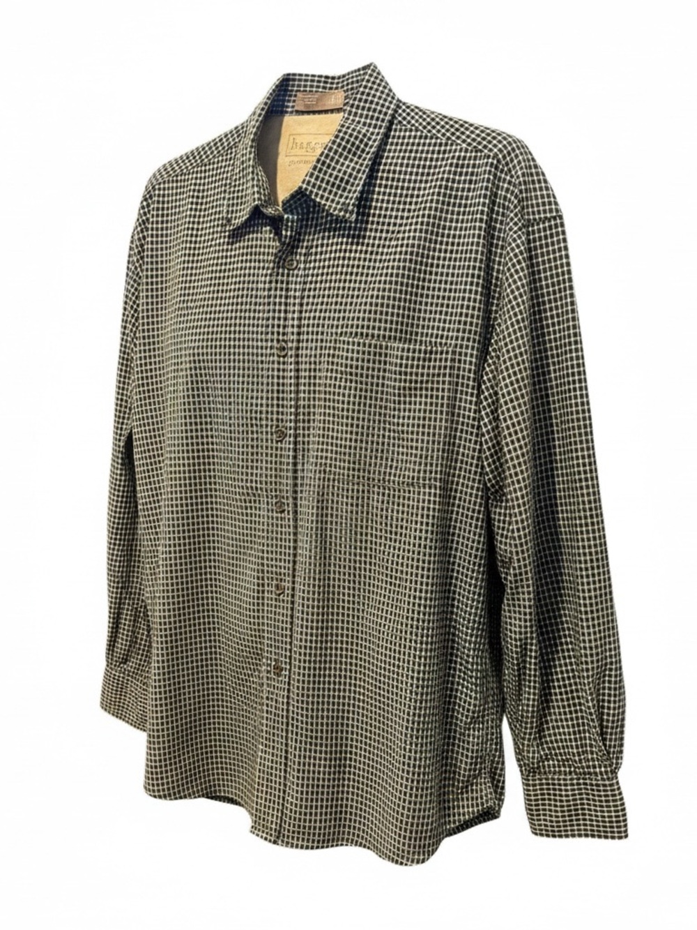 Haggar Generation Black and Cream Mini-Check Button-Up Shirt long sleeve large
